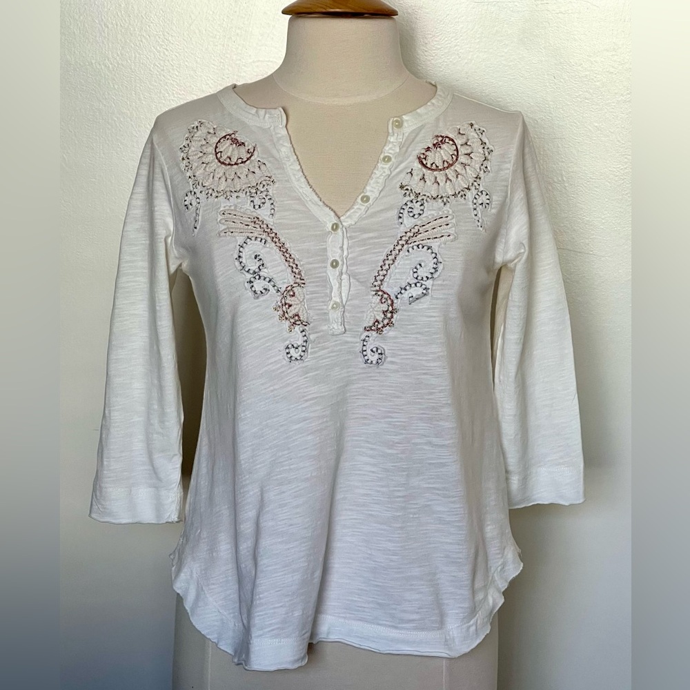 Anthro embroidered knit top
